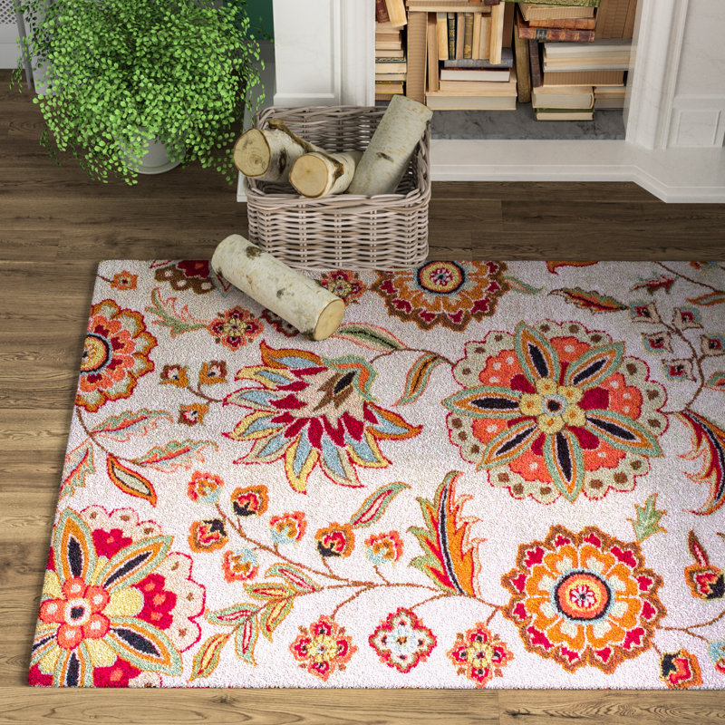 Three Posts™ Zayd Floral Handmade Tufted Wool Multicolor Area Rug